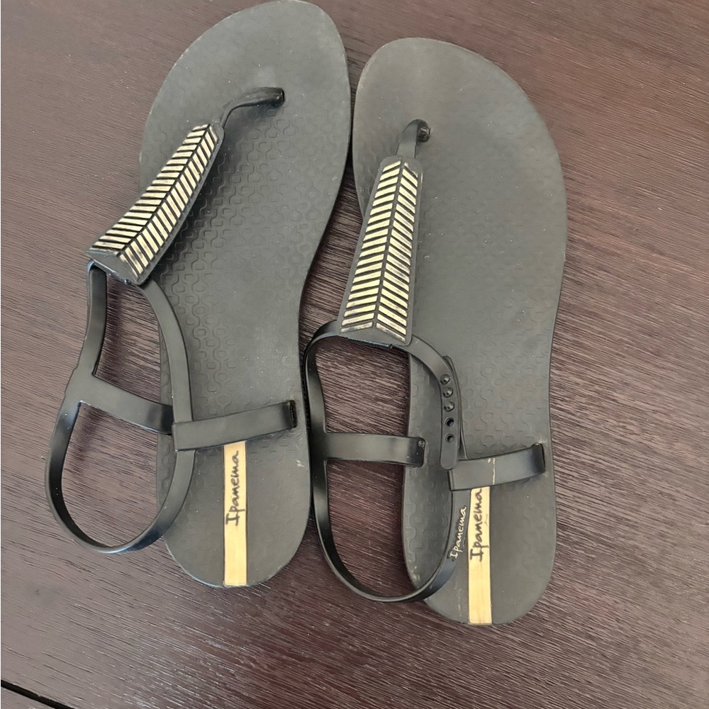 Ipanema Black Sandals with Gold Accent Strap